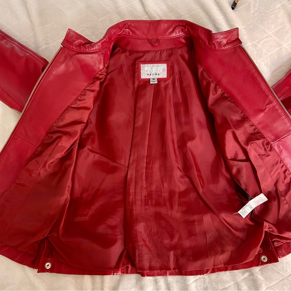 Wilsons Vintage Leather Women’s Red Moto Jacket Sleeve Zippers Size Medium - Picture 7 of 15